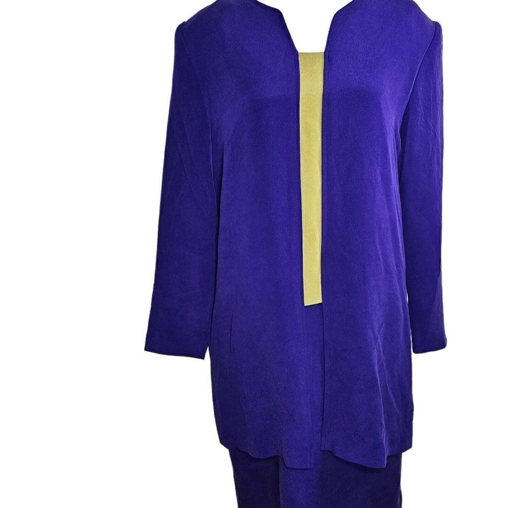 Vintage Shomi Sheath Dress Womens 12 Silk Dark Purple Midi Long Sleeve Lined